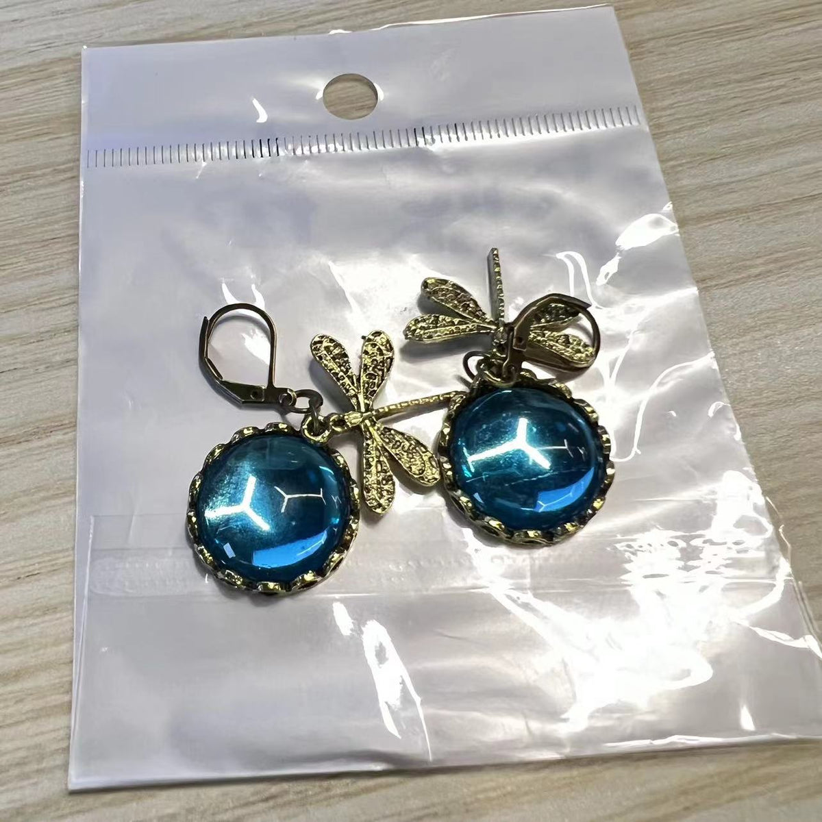 Vintage Dragonfly Pendant Earrings with Blue