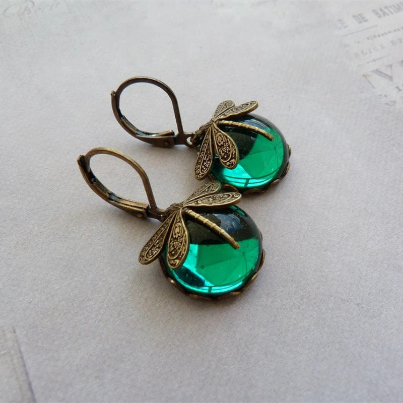 Vintage Dragonfly Pendant Earrings with Blue