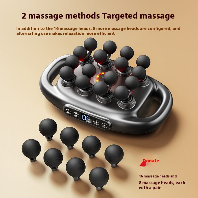 Sixteen Head Deep Strike whole body muscle relaxation massage gun in gray with 16 interchangeable heads and 30-speed settings