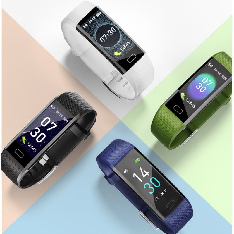 Fitness heart rate meter smart bracelet watch with 0.96 inch display and wrist strap in black
