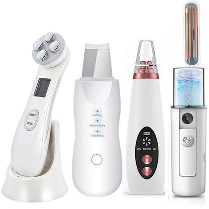 Facial LED color light beauty instrument in white with USB cable and instruction manual