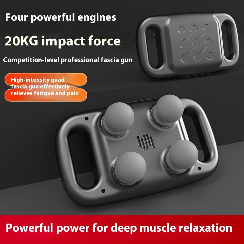 Four-head Massage Gun electric handheld deep tissue muscle massager with LED screen and multi-gear adjustment in black and gray colors