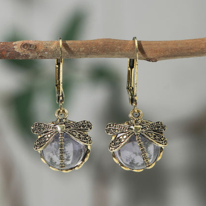 Vintage Dragonfly Pendant Earrings with Blue