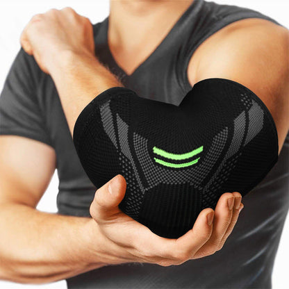 Black elbow support compression sleeve with anti-slip design