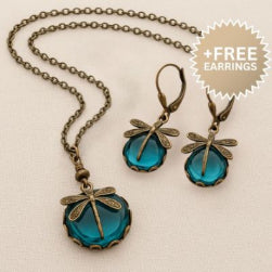 Vintage Dragonfly Pendant Earrings with Blue