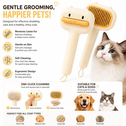 Cute Cartoon Bear Self-Cleaning Pet Brush