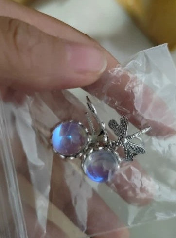 Vintage Dragonfly Pendant Earrings with Blue