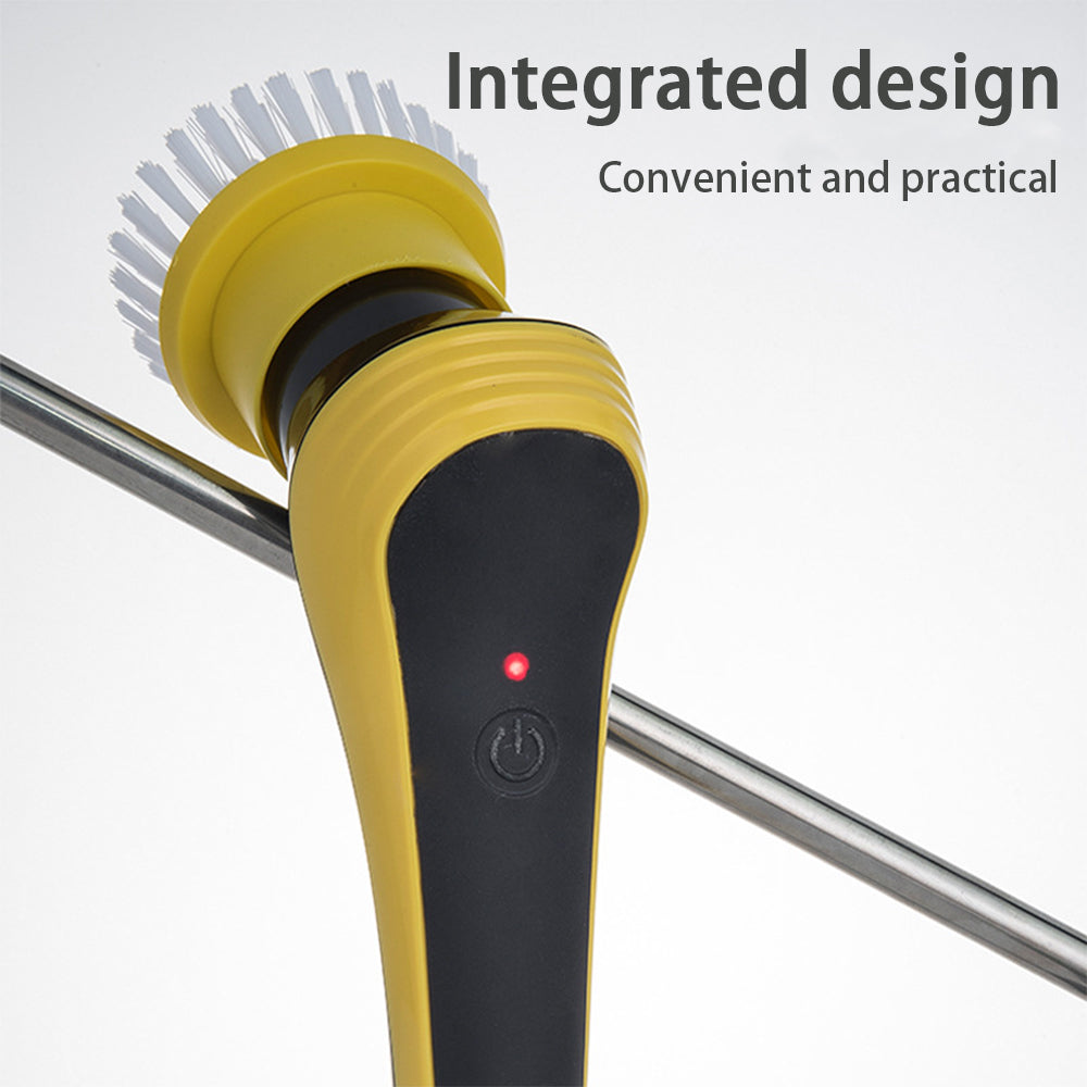 Yellow wireless electric cleaning brush for bathroom floor with USB charging and adjustable design