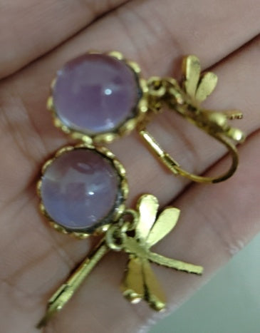 Vintage Dragonfly Pendant Earrings with Blue