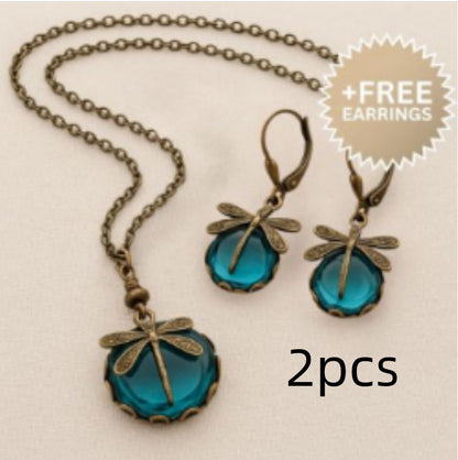 Vintage Dragonfly Pendant Earrings with Blue