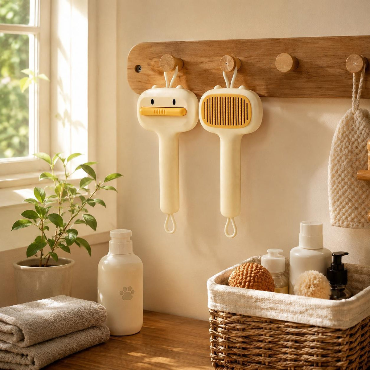 Cute Cartoon Bear Self-Cleaning Pet Brush