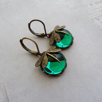 Vintage Dragonfly Pendant Earrings with Blue