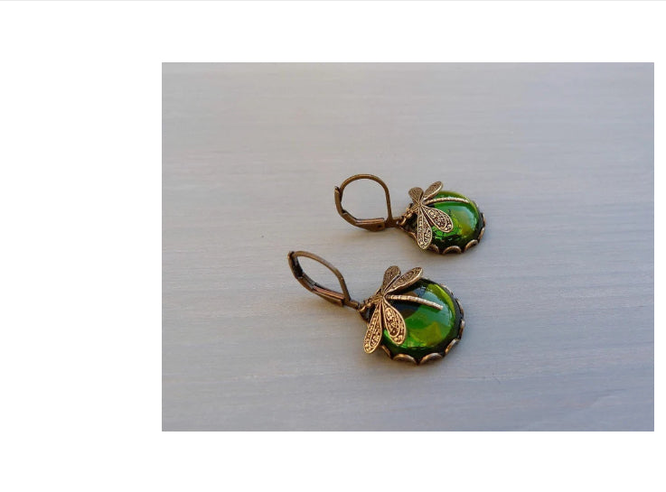 Vintage Dragonfly Pendant Earrings with Blue