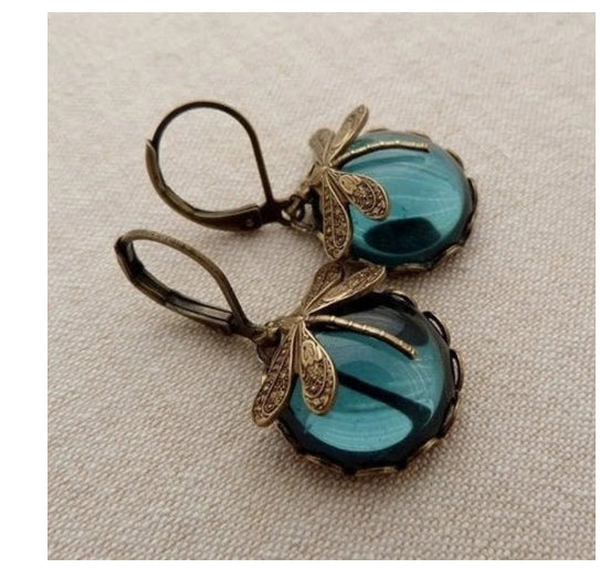 Vintage Dragonfly Pendant Earrings with Blue