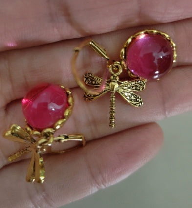 Vintage Dragonfly Pendant Earrings with Blue