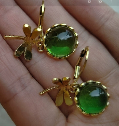 Vintage Dragonfly Pendant Earrings with Blue