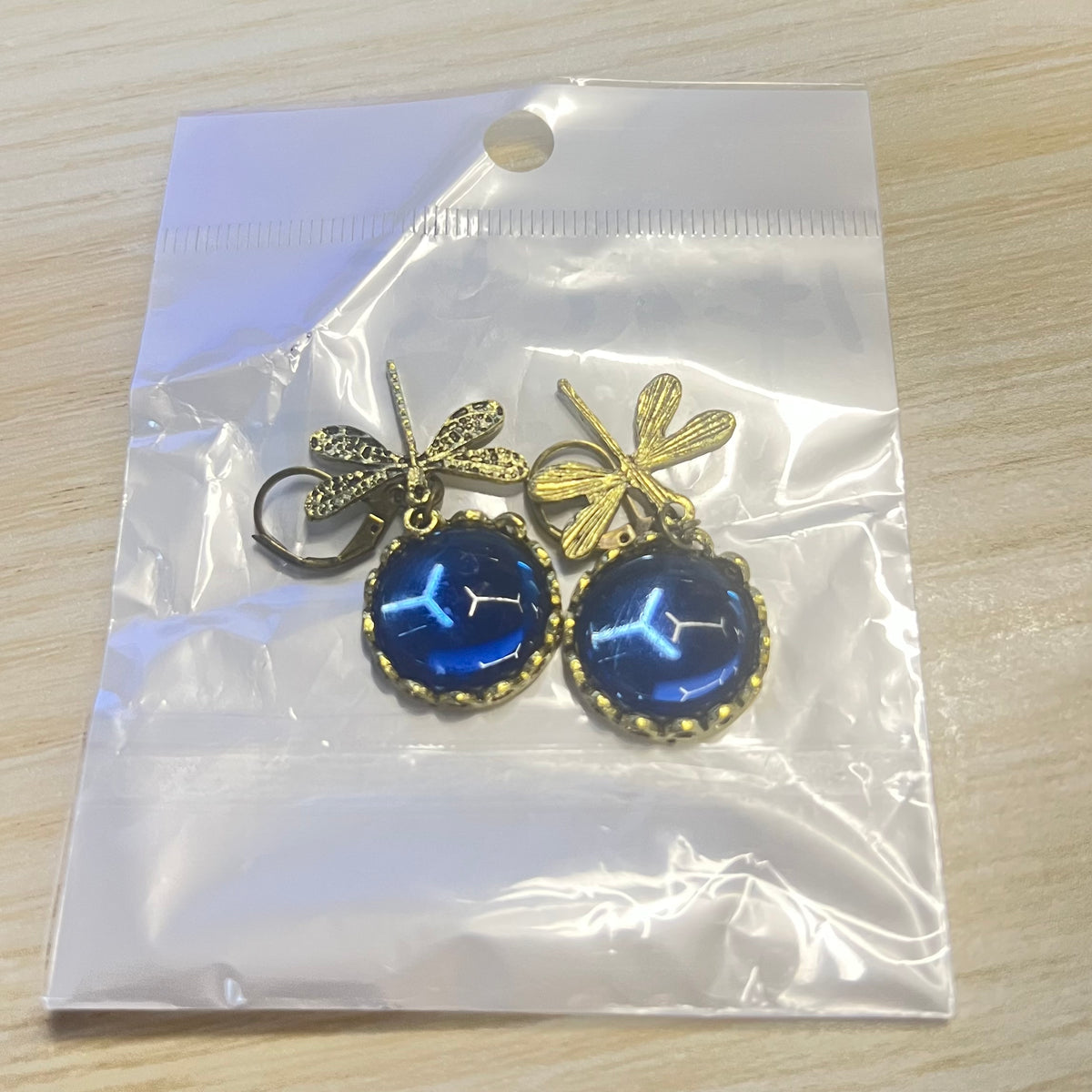 Vintage Dragonfly Pendant Earrings with Blue