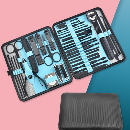 Beauty and manicure nail care kit with stainless steel tools and PU leather case in multiple colors and set sizes